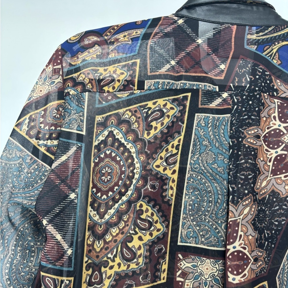 Vtg Simon Chang Collection patchwork print shirt with chains tassels 6 - Picture 11 of 16